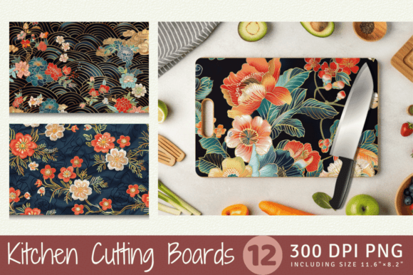Japanese Floral Embroidery Cutting Board