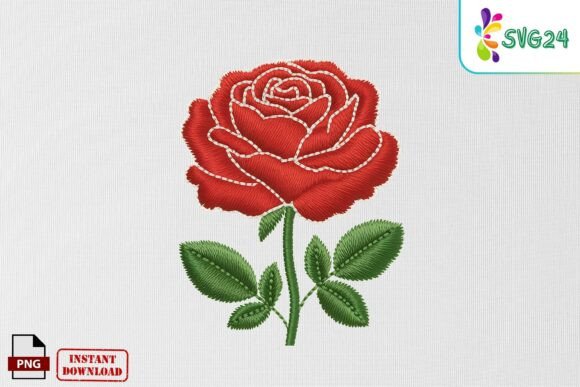 Red Rose Floral Stitch Embroidery PNG Review